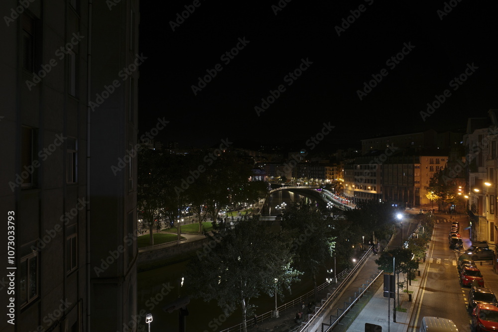 Urban environment in the city of Bilbao at night Urban environment in the city of Bilbao at night