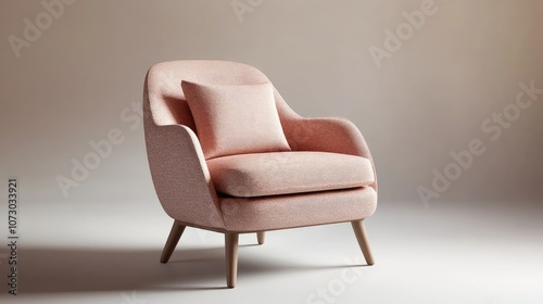 Elegant Modern Armchair in Soft Pink Fabric