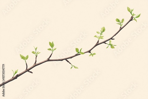 Simple Minimalist Illustration of a Branch with Leaves