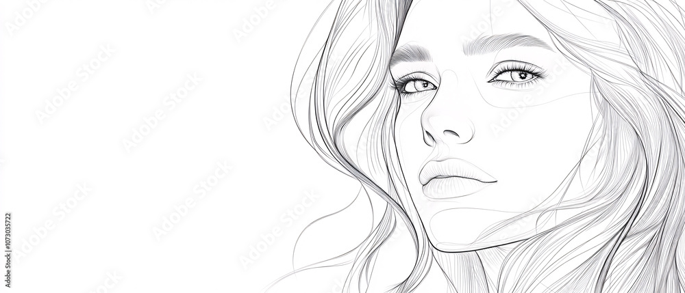 Elegant Line Art Portrait of a Woman with Long Hair Elegant Line Art Portrait of a Woman with Long Hair