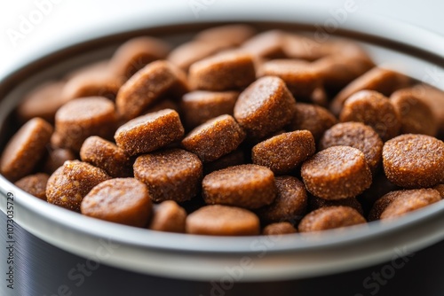 Close-Up of Brown Dog Food in Bowl photo