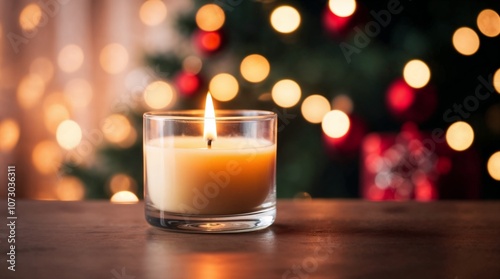 Photo of Candle Lit on a Wooden table in holiday celebration