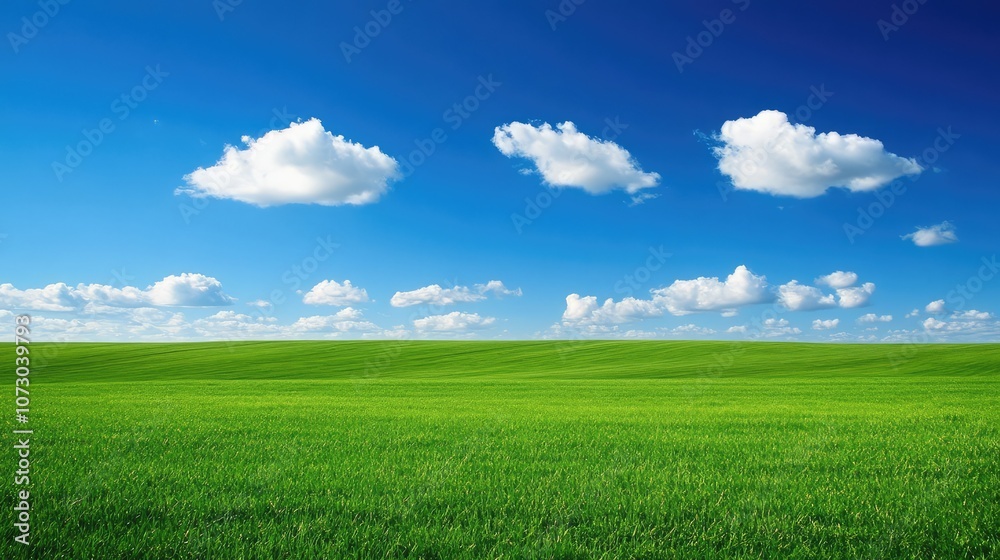 Lush Green Meadow Under a Bright Blue Sky with Fluffy White Clouds and a Peaceful Atmosphere, Ideal for Nature-Themed Projects and Serene Backgrounds Lush Green Meadow Under a Bright Blue Sky with Fluffy White Clouds and a Peaceful Atmosphere, Ideal for Nature-Themed Projects and Serene Backgrounds