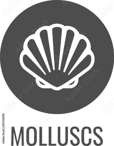 A seashell shell clam mollusc food stylised icon. Possibly an icon for the allergen or allergy or a seafood concept.