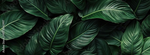 Wallpaper Mural A dark green background with large leaves of Spathiphyllum ornamental plants. Torontodigital.ca