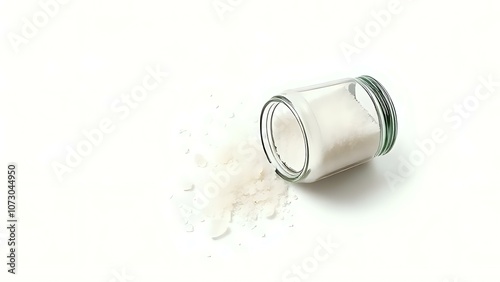 Sea Salt Shaker with Natural Crystals on White Background Representing Exfoliation and Natural Skincare