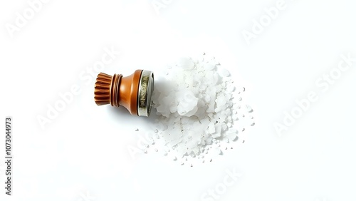 Sea Salt Shaker with Natural Crystals on White Background Representing Exfoliation and Natural Skincare