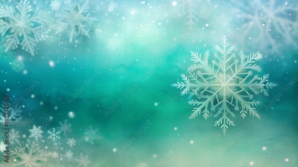 Winter design with large snowflakes and soft turquoise blue background to create a dreamy mood Winter design with large snowflakes and soft turquoise blue background to create a dreamy mood