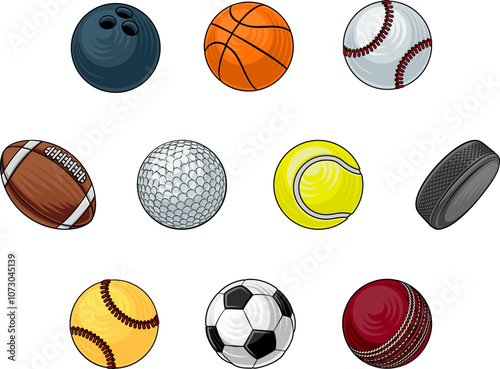 Sports balls icons including football, basketball and baseball symbols set