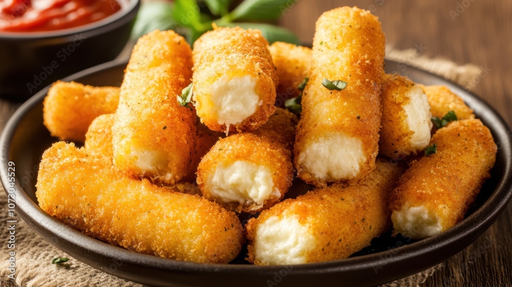 Delicious Mozzarella Sticks in Casual Kitchen Setting Delicious Mozzarella Sticks in Casual Kitchen Setting