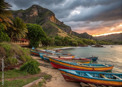 Captivating View of the Old Port of Fort Dauphin: A Blend of Nature and History with Vibrant Boats and Stunning Coastal Scenery in Madagascar photo