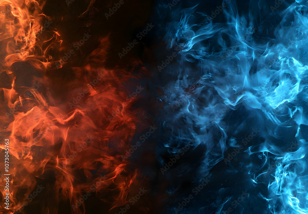 Fire and ice, red flames on the left side of the screen and blue fire burning from right to top on a black background. - Fire and ice, red flames on the left side of the screen and blue fire burning from right to top on a black background. -