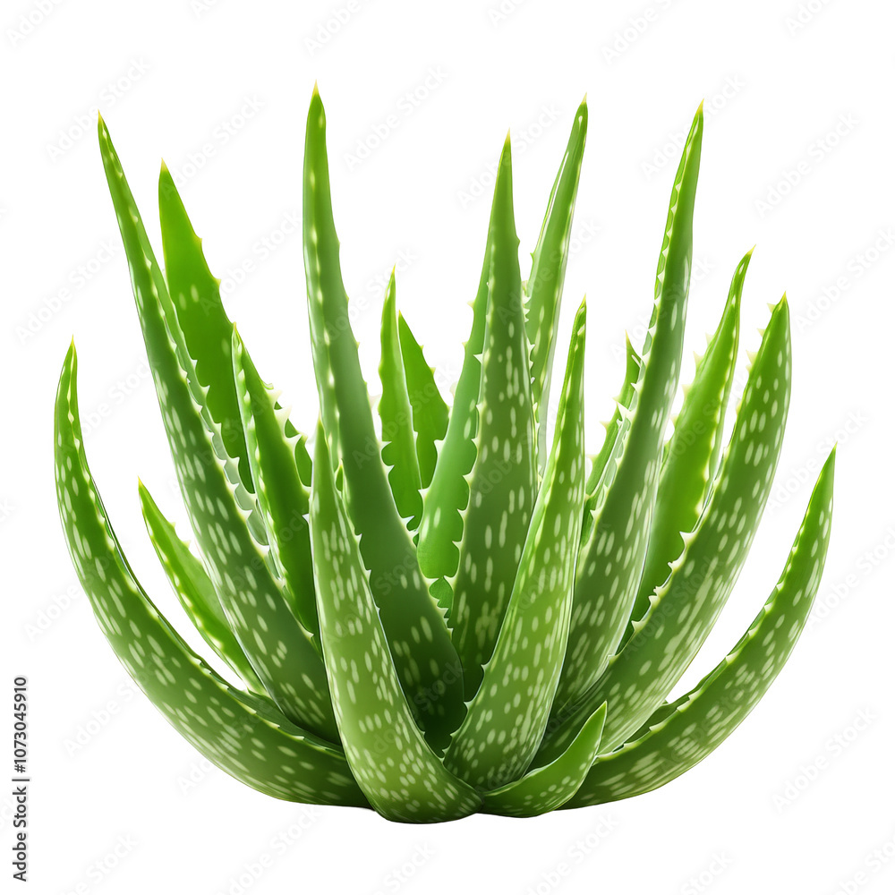 Bunch of aloe vera plants, The plants have thick, fleshy leaves with serrated edges, isolated on white background, PNG Cutout