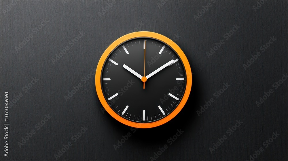 Modern clock on black wall with orange trim, fusion of time and design Modern clock on black wall with orange trim, fusion of time and design