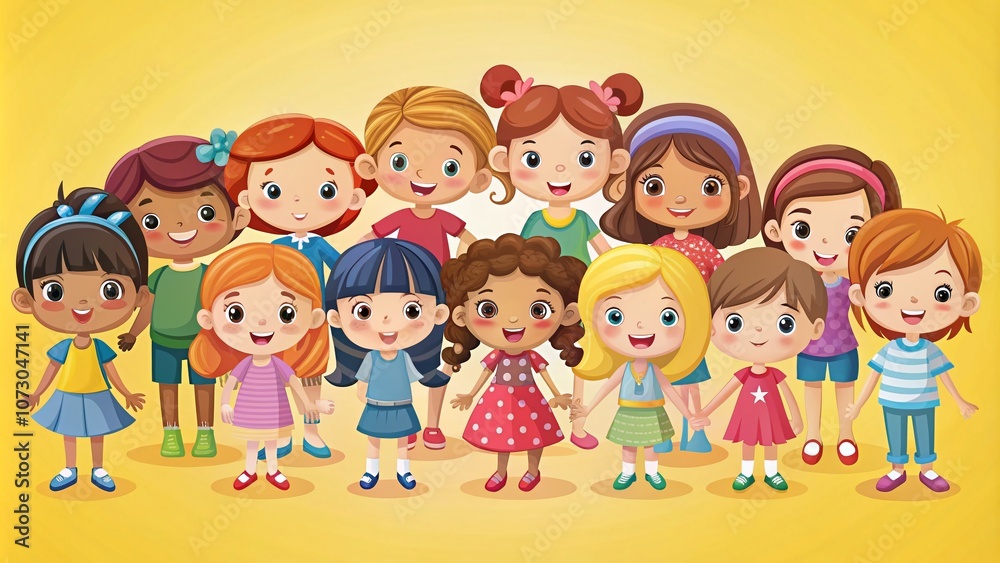 Charming Collection of Cute Girl Cartoon Characters in Flat Design with Colorful Illustrations for Children's Themes and Creative Projects Charming Collection of Cute Girl Cartoon Characters in Flat Design with Colorful Illustrations for Children's Themes and Creative Projects