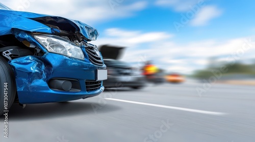 Car breakdown, damaged front wheel and flat tire on the road roadside assistance vehicle repair photo