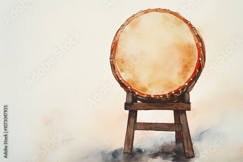 Minimalist Watercolor of Traditional Chinese Drum