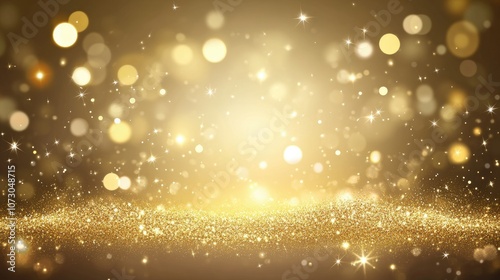 Golden glitter bokeh background with bright sparkles scattered throughout, exuding warmth, celebration, and luxury.