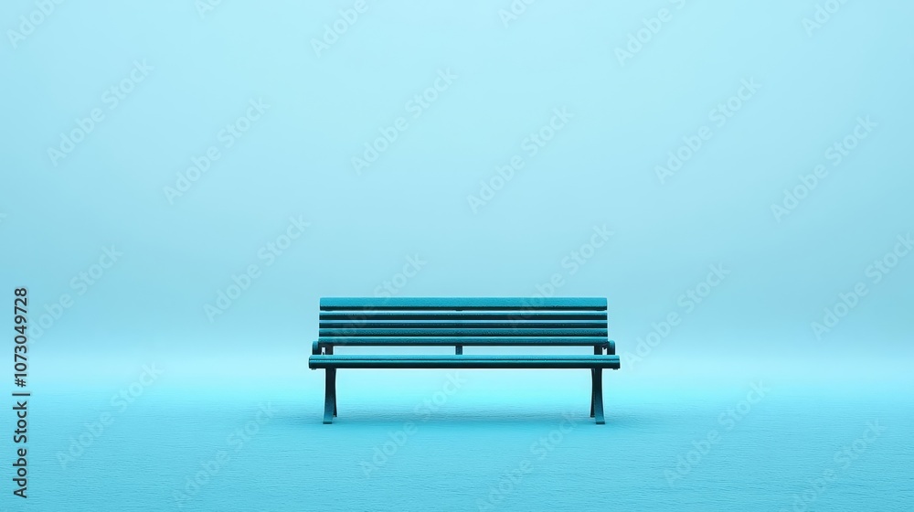 Snowy park bench with soft blue ambient light, cold fog, tranquil and serene mood Snowy park bench with soft blue ambient light, cold fog, tranquil and serene mood