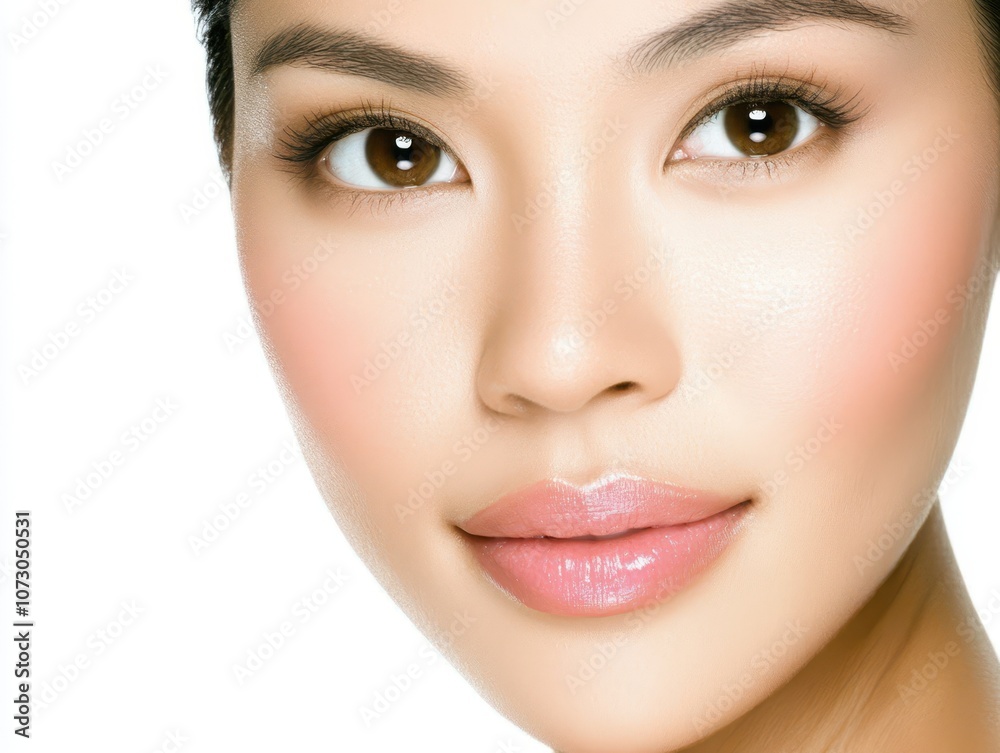 Striking pink lipstick portrait, captivating closeup of woman beauty against white background. Striking pink lipstick portrait, captivating closeup of woman beauty against white background.