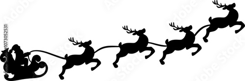 Retro Santa Claus sleigh with the reindeer silhouette illustration, festive Christmas clip art, flat vector design element