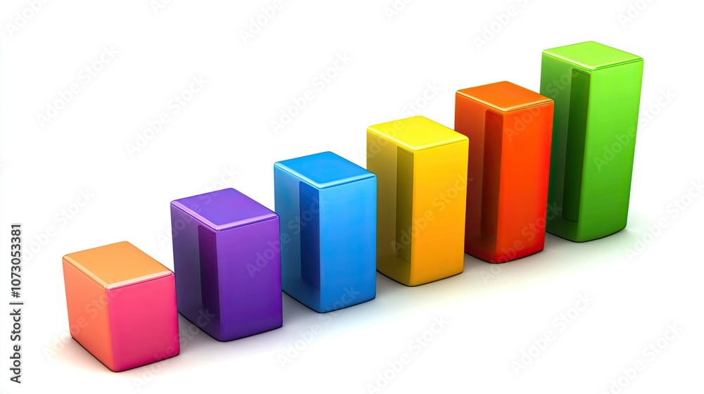 Colorful 3D Bar Graph Representing Growth and Progress in Business or Economy with Vibrant Blocks Increasing in Height and Diversity in Colors Colorful 3D Bar Graph Representing Growth and Progress in Business or Economy with Vibrant Blocks Increasing in Height and Diversity in Colors