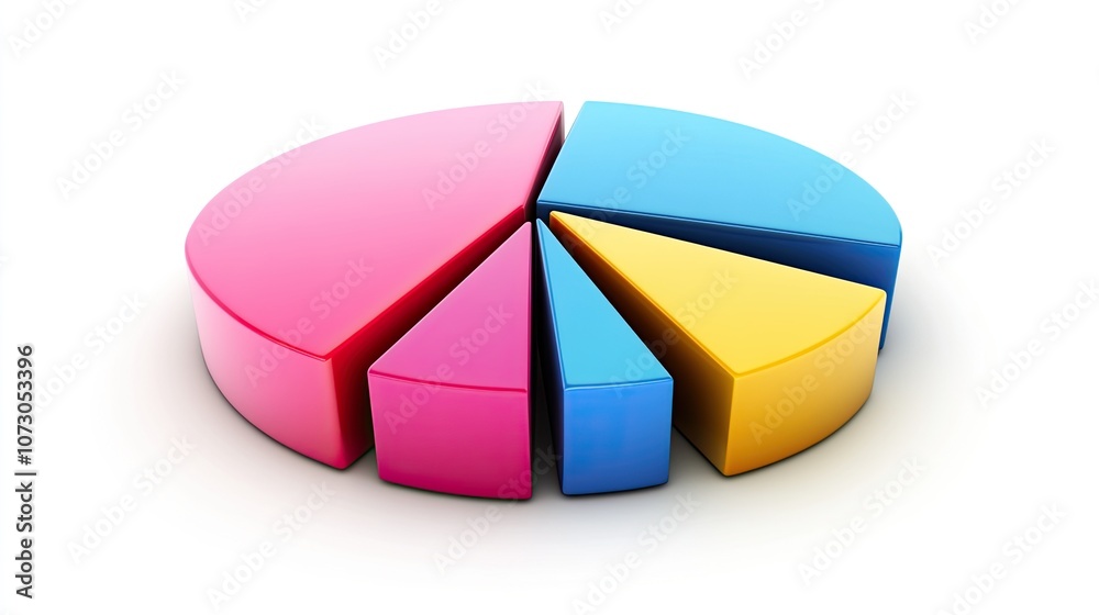 Obraz premium Multicolored Pie Chart on a White Background Representing Data Distribution in a Clear and Modern Design Ideal for Business and Educational Presentations