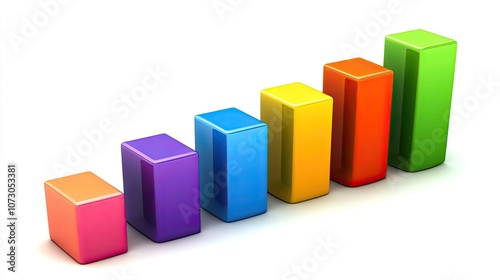 Colorful 3D Bar Graph Representing Growth and Progress in Business or Economy with Vibrant Blocks Increasing in Height and Diversity in Colors