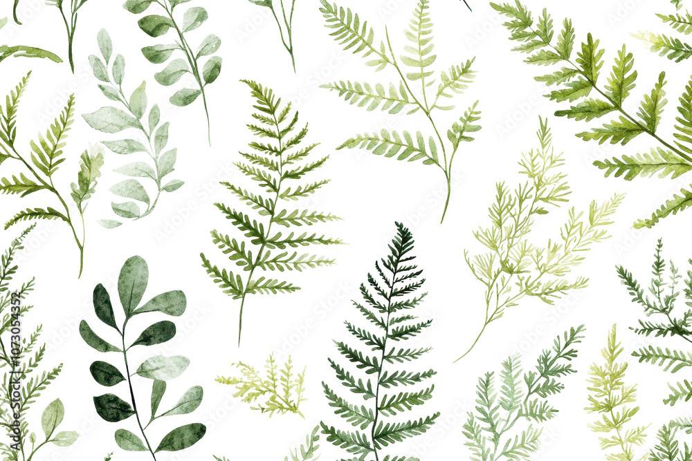 A variety of green ferns and leaves, showcasing diverse shapes and textures, displaying lush vitality. A variety of green ferns and leaves, showcasing diverse shapes and textures, displaying lush vitality.