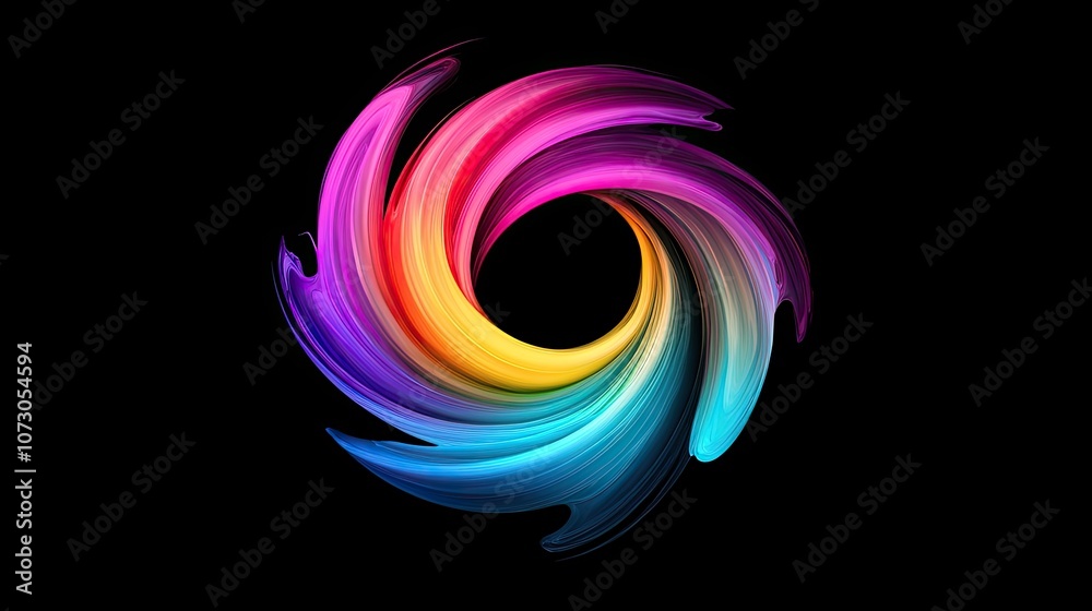 Abstract Colorful Swirl Design in Shades of Pink, Blue, and Yellow on Black Background Ideal for Modern Art, Graphics, and Creative Projects