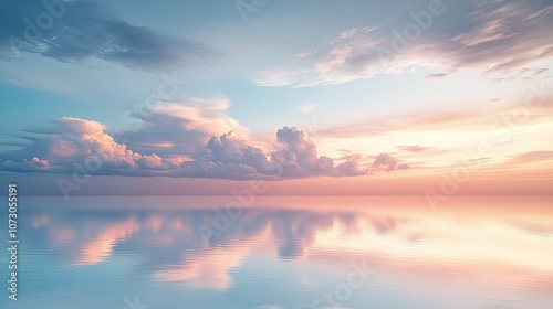 Serene Sunset Over Tranquil Water with Soft Clouds and Gentle Reflections, Capturing the Beauty of Nature’s Color Palette at Dusk