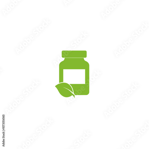 Herbal Medicine bottle Icon. Medical bottle with leaf icon isolated on white background