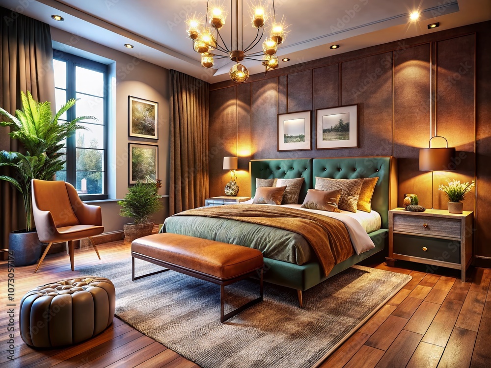 Cozy Modern Bedroom with Sleek Furniture and Soft Lighting in Vintage Style Photography, Emphasizing Warmth and Comfort for Interior Design Inspiration and Home Decor Ideas Cozy Modern Bedroom with Sleek Furniture and Soft Lighting in Vintage Style Photography, Emphasizing Warmth and Comfort for Interior Design Inspiration and Home Decor Ideas