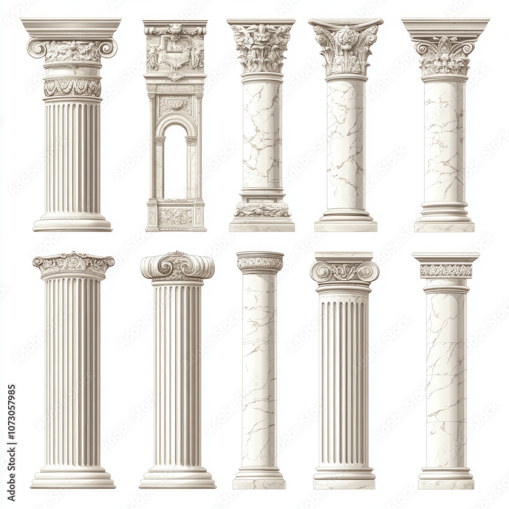 Ancient Greek and Roman style architecture design elements, clasic palace building colonnades, Ancient Greek and Roman style architecture design elements, clasic palace building colonnades,