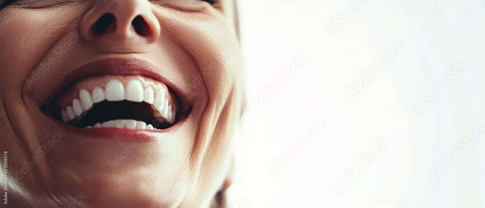 Closeup of a Womans Smiling Face with White Teeth Closeup of a Womans Smiling Face with White Teeth
