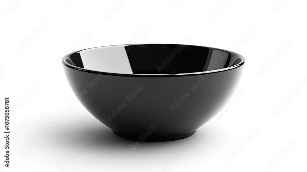 Simple black bowl isolated on white, with no contents, emphasizing its smooth surface and modern design for commercial product shots Simple black bowl isolated on white, with no contents, emphasizing its smooth surface and modern design for commercial product shots