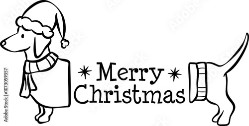 Cute dog Merry Christmas sign Dachshund cartoon vector illustration festive holiday clip art design