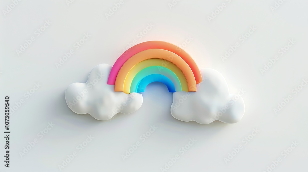 Fototapeta premium A rainbow over two clouds on a white background.