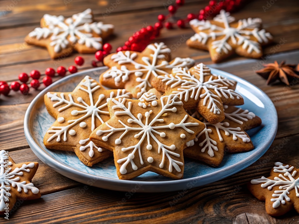 Delicious Brown Sugar Cookies Decorated with White Snowflake Icing Perfect for Winter Holidays and Seasonal Celebrations, Ideal for Festive Gatherings and Sweet Treat Displays Delicious Brown Sugar Cookies Decorated with White Snowflake Icing Perfect for Winter Holidays and Seasonal Celebrations, Ideal for Festive Gatherings and Sweet Treat Displays
