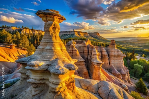 Detailed Closeup of a Rimrock Hoodoo Formation Showcasing Its Unique Textures and Geological Features in a Natural Landscape Setting photo