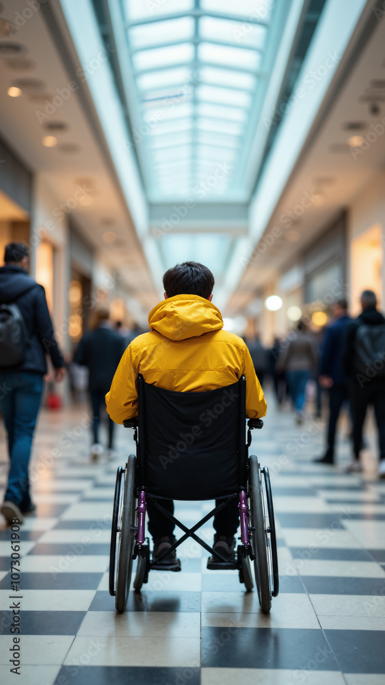 Wheelchair User Navigating Busy Shopping Mall: Inclusivity in Public Spaces for Accessibility Awareness Campaigns Wheelchair User Navigating Busy Shopping Mall: Inclusivity in Public Spaces for Accessibility Awareness Campaigns