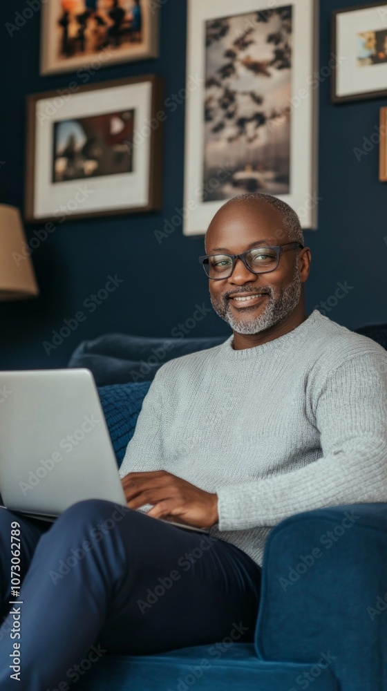 A man is sitting on a couch with a laptop in front of him A man is sitting on a couch with a laptop in front of him