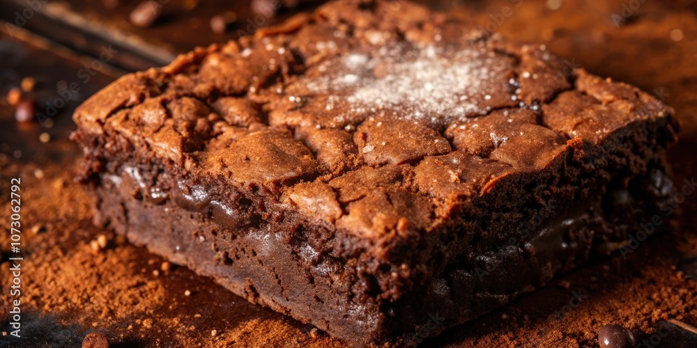 A Close-Up of a Fudgy Brownie with a Sprinkle of Salt on Top, Showing the Deep Chocolate Flavor and Rich Texture A Close-Up of a Fudgy Brownie with a Sprinkle of Salt on Top, Showing the Deep Chocolate Flavor and Rich Texture