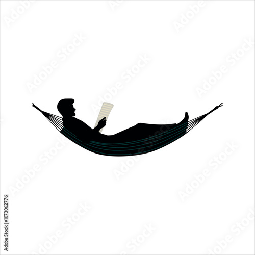 man reading book on hammock silhouette vector  art flat design illustrations