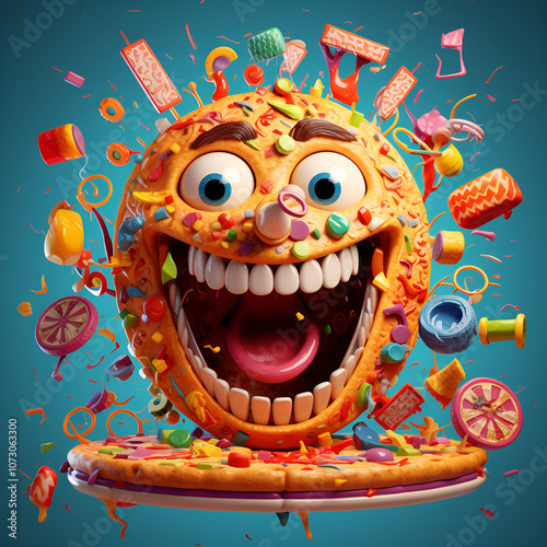 Cute pizza food cartoon image pizza toy. Generative AI