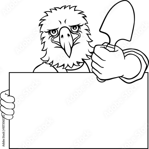 Gardener Eagle Bird Cartoon Handyman Tool Mascot photo