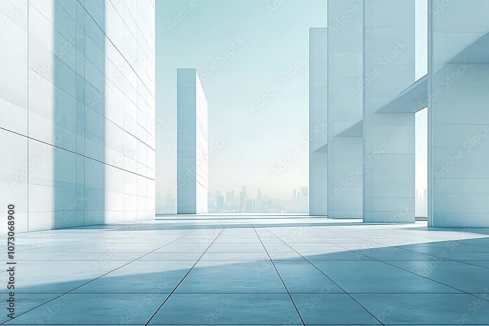 Fototapeta premium Modern abstract architectural design with cityscape view