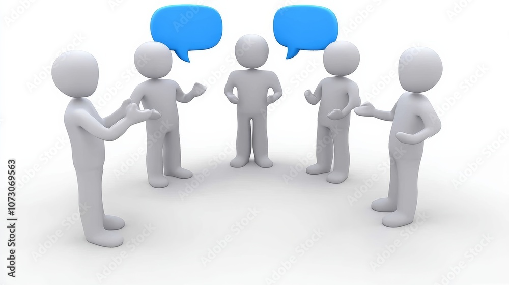 Group of 3d people are standing around a table and talking Group of 3d people are standing around a table and talking