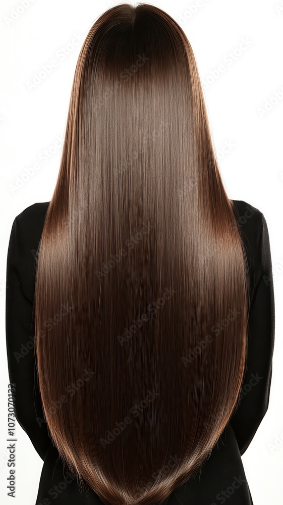 Beautiful model girl with Brown hair strand,silky healthy chestnut wavy hair strand,hair wavy ribbon, with smooth,Keratin straightening,Treatment,straight long hair,procedures,Smooth hairstyle.