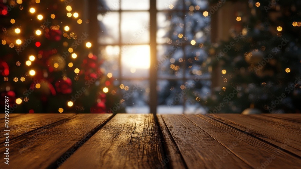 Empty christmas background with wooden table and festive bokeh at christmas time,Christmas tree backdrop,Xmas holiday celebration blank pedestal,White table,winter celebration,Happy New Year banner. Empty christmas background with wooden table and festive bokeh at christmas time,Christmas tree backdrop,Xmas holiday celebration blank pedestal,White table,winter celebration,Happy New Year banner.